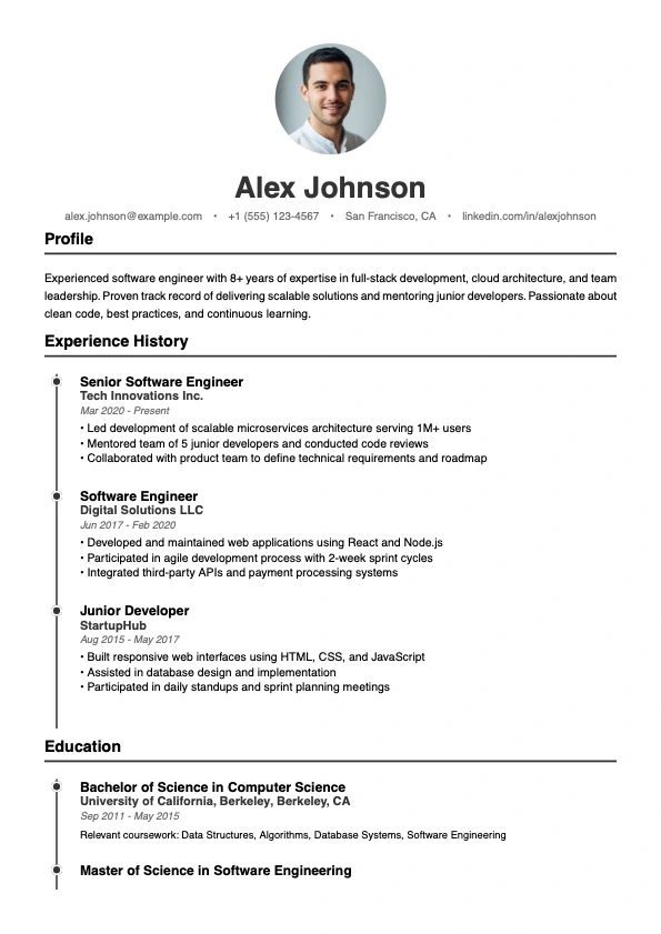 Free Timeline Resume Template - Visual storytelling with vertical timeline - ATS-friendly professional resume design for job applications